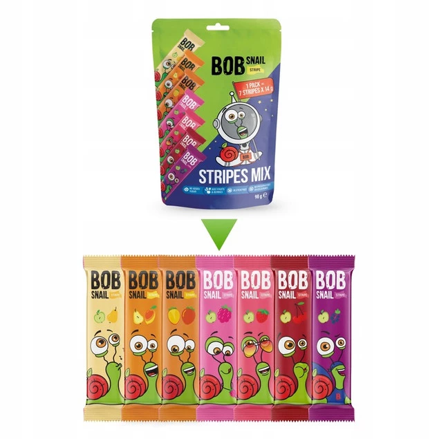 BOB SNAIL Pasek 7 Smaków x 14g OWOCOWE PRZEKĄSKI MIX Pasków 100% Owoce_2