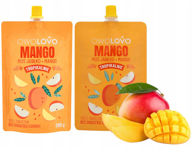 2x OwoLovo Mus Tropikalny JABŁKO MANGO Dla Dzieci 200g_1