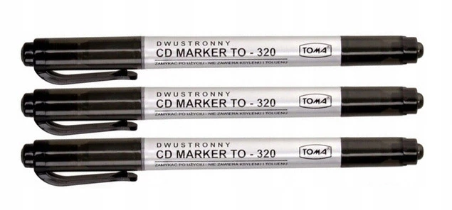 3x Marker Czarny Dwustronny Pisak Do Płyt CD DVD TOMA_1