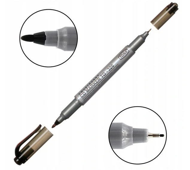 3x Marker Czarny Dwustronny Pisak Do Płyt CD DVD TOMA_2