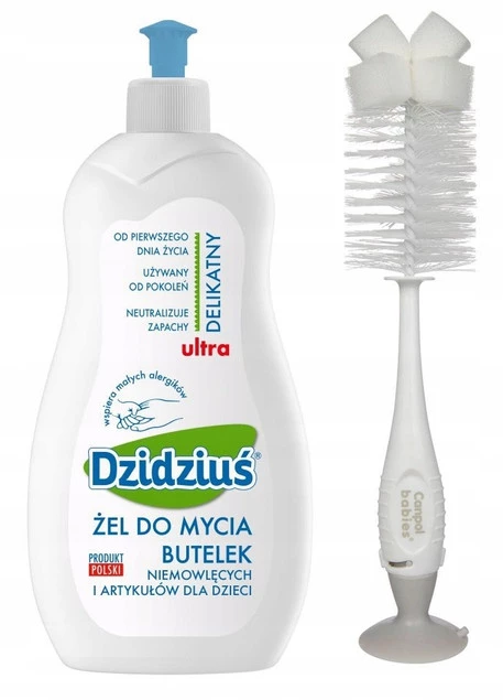 Zestaw Do Czyszczenia Butelek: DZIDZIUŚ Żel + CANPOL Szczotka_1
