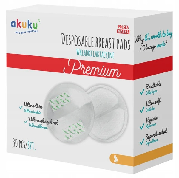 2x Wkładki Laktacyjne Ultra Cienkie Chłonne 30szt. Akuku A0354_4