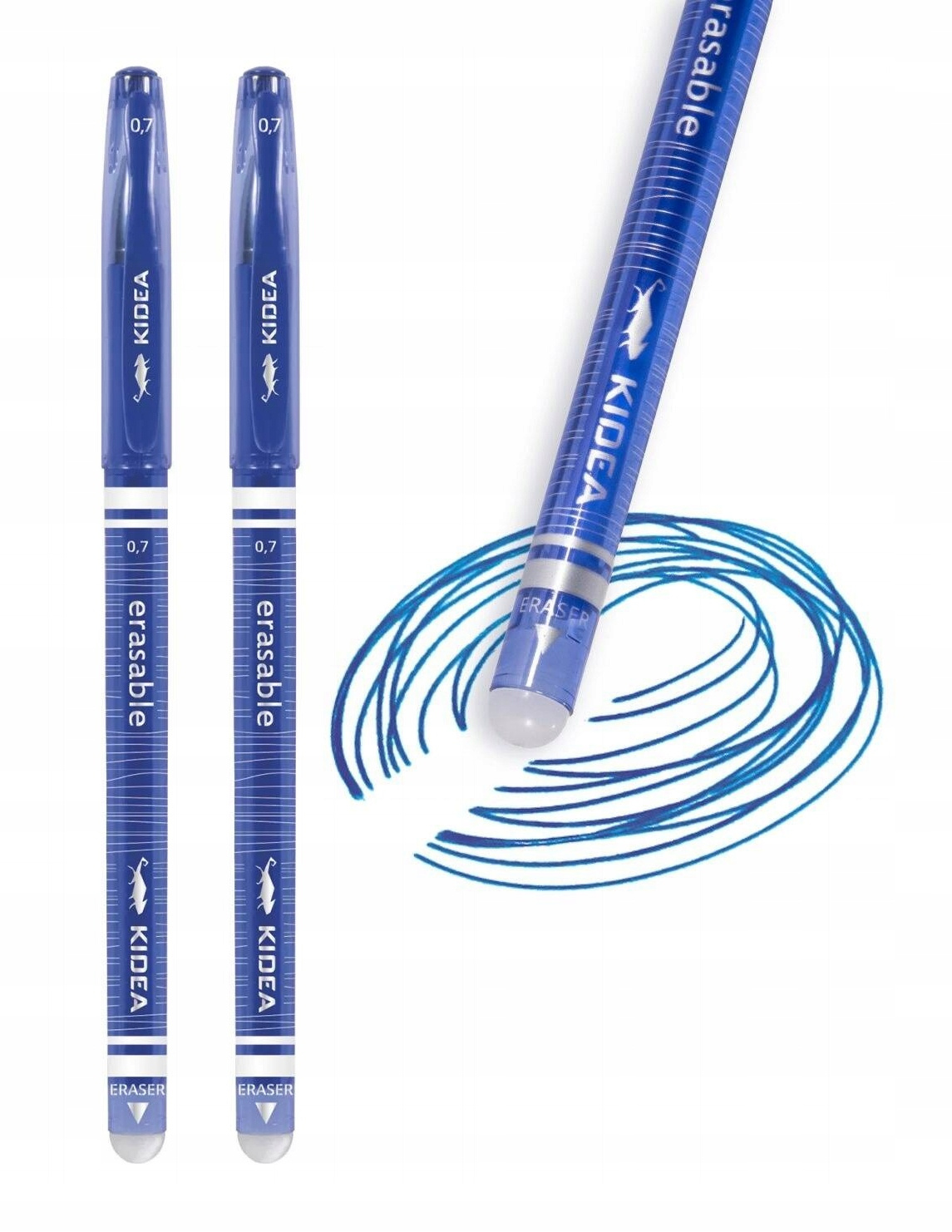 2x Długopis Zmazywalny Niebieski 0,7 mm Wymazywalny Ścieralny Z Gumką Kidea_1