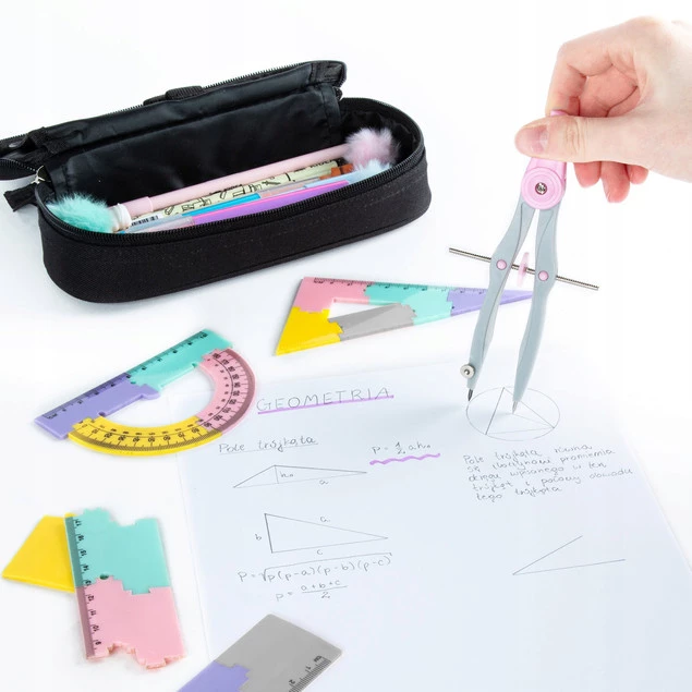 Zestaw Geometryczny 4 Elementy 20 cm CYRKIEL EKIERKA KĄTOMIERZ Pastel Kidea_2