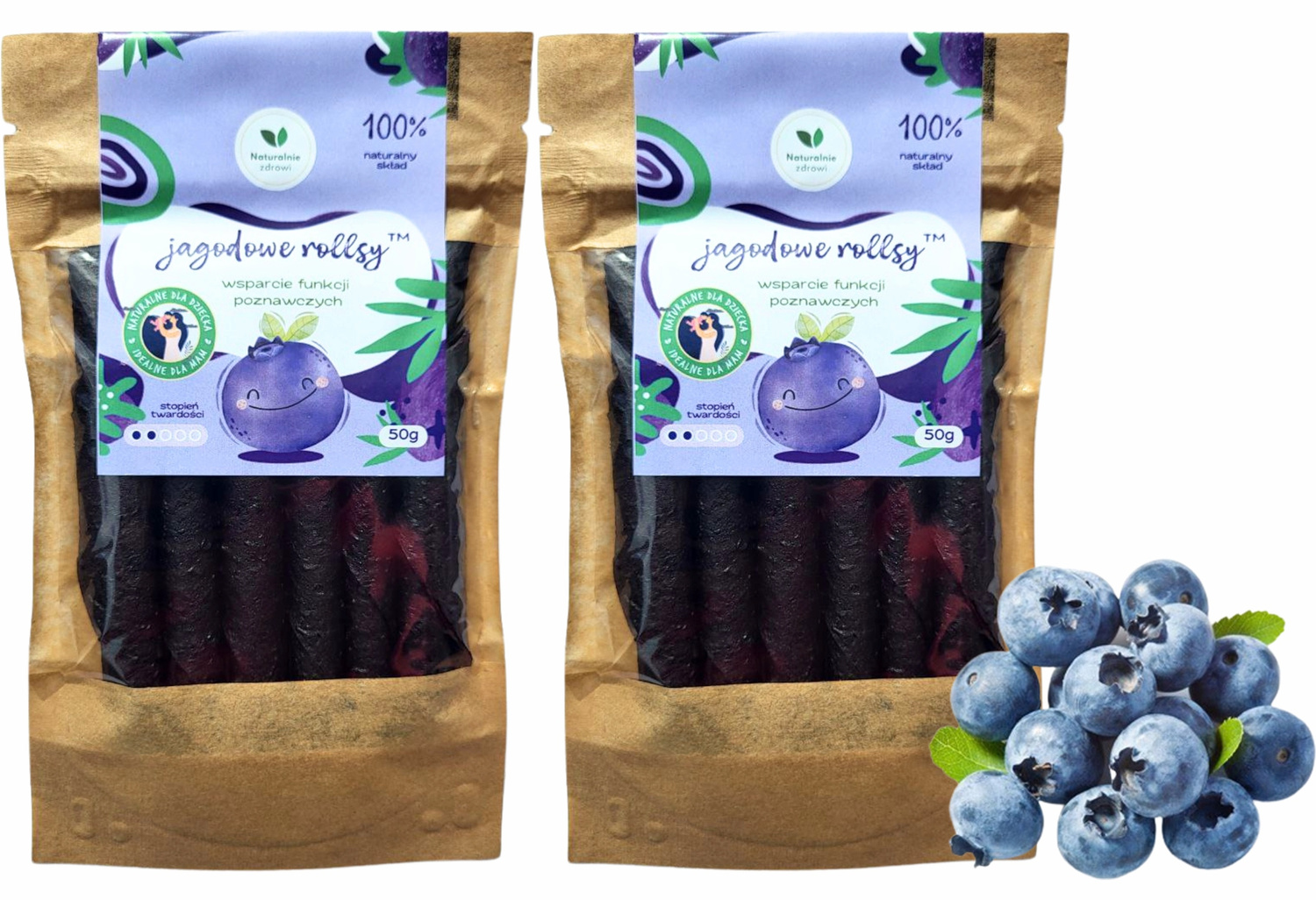 2x Przekąska Owocowe Rollsy JAGODOWE Bez Cukru Naturalnie Zdrowi 50g_1