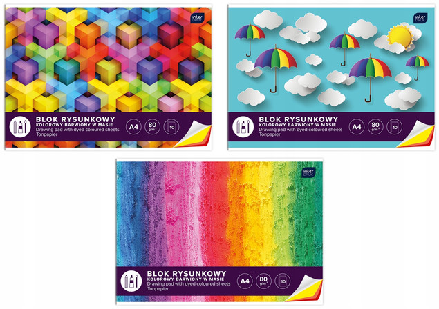 3x Blok Rysunkowy KOLOROWY A4 10 Kartek 80g Interdruk_1