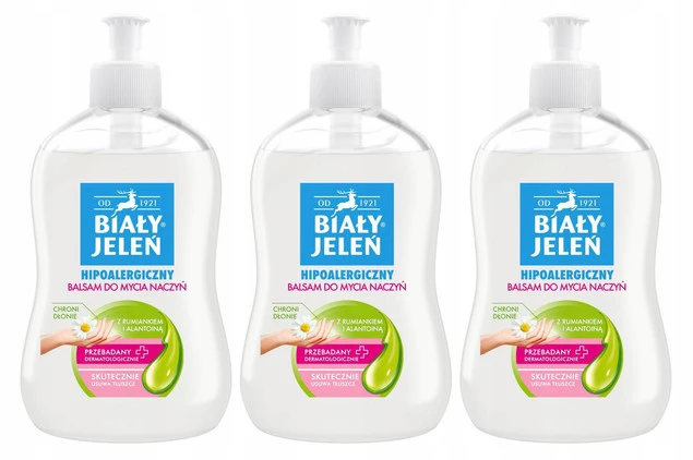 3x BIAŁY JELEŃ Balsam Do Mycia Naczyń HIPOALERGICZNY 500ml z Rumiankiem_1