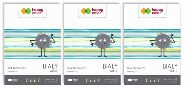3x Blok Techniczny BIAŁY A4 10 Kartek 170g Happy Color_1