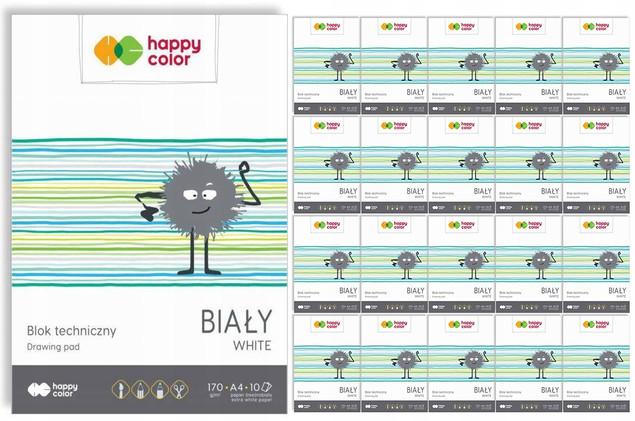20x Blok Techniczny BIAŁY A4 10 Kartek 170g Happy Color_1