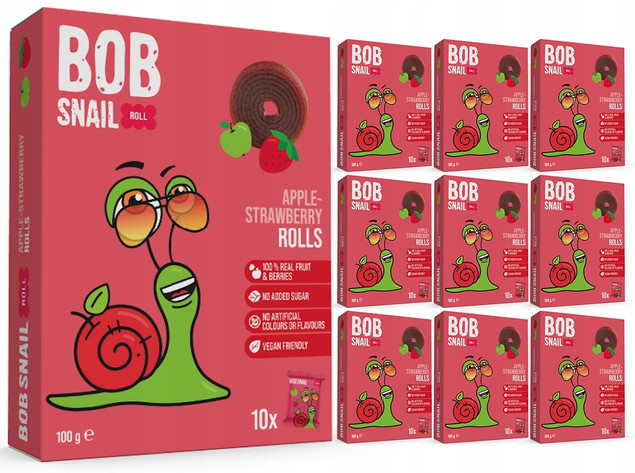 10x Przekąska Owocowa Jabłko Truskawka Bez Cukrów 100g BOB SNAIL_1