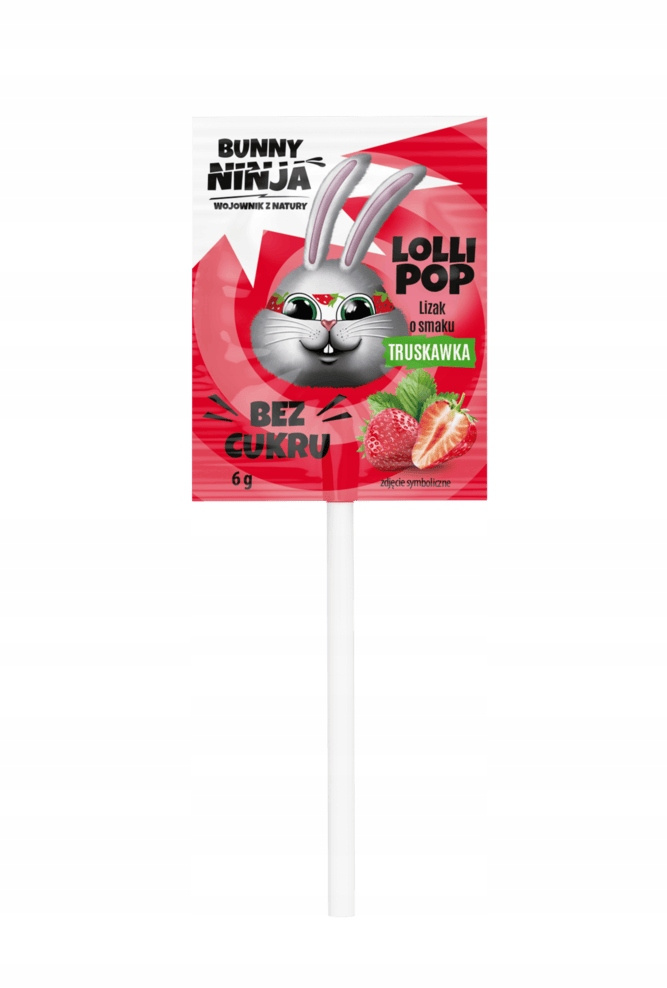 BUNNY NINJA Lizak TRUSKAWKOWY Bez Cukru Dla Dzieci Serduszko 6g_3