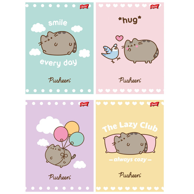 4 x PUSHEEN KOTEK ZESZYT A5/32 w kratkę dla dziewczynki 9735_1