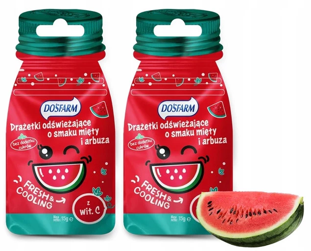Cukierki Drażetki Odświeżające o Smaku MIĘTA i ARBUZ Dosfarm 15g x2_1
