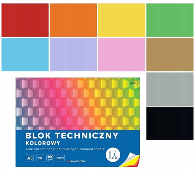 2 SZT. X BLOK TECHNICZNY KOLOROWY A3 10 ARKUSZY, 160G, INTERDRUK_1