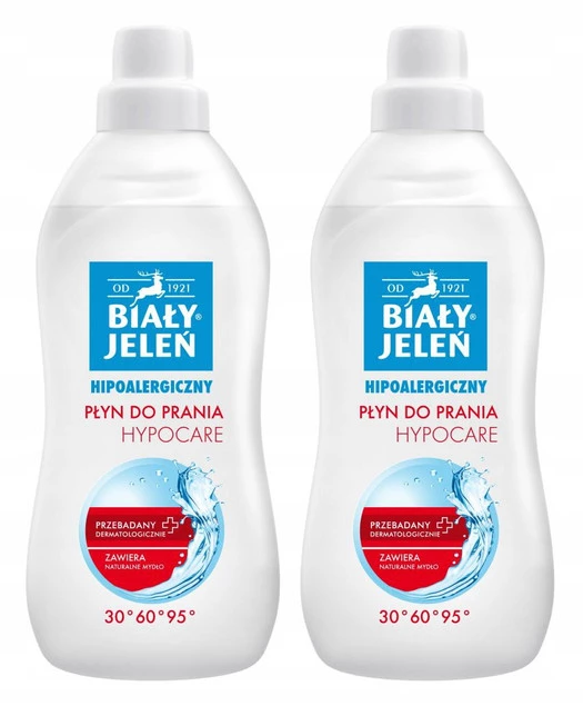 2x BIAŁY JELEŃ Płyn Do Prania HYPOCARE Do Tkanin BIAŁYCH i KOLOROWYCH 1 L_3