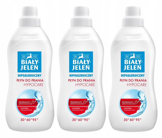 3x BIAŁY JELEŃ Płyn Do Prania HYPOCARE Do Tkanin BIAŁYCH i KOLOROWYCH 1 L_1