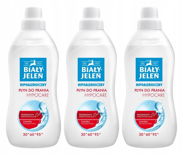 3x BIAŁY JELEŃ Płyn Do Prania HYPOCARE Do Tkanin BIAŁYCH i KOLOROWYCH 1 L_3