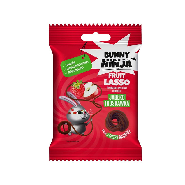 BUNNY NINJA Przekąska Owocowa Lasso JABŁKO TRUSKAWKA Bez Cukru Glutenu 20g_2
