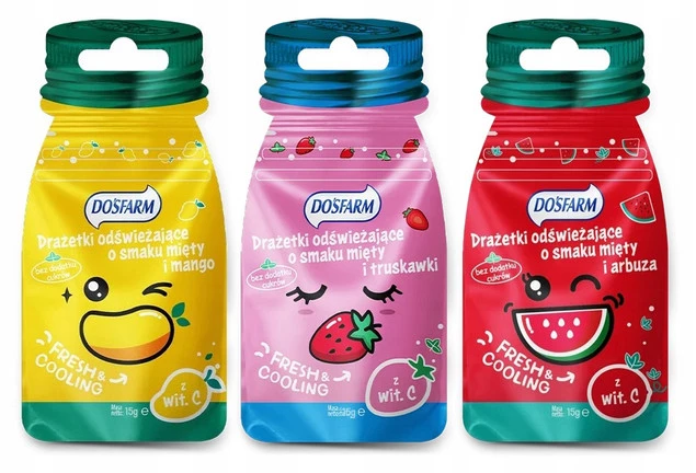 Cukierki Odświeżające Drażetki BEZ CUKRU Zestaw MIX SMAKÓW Dosfarm 15g x3_1