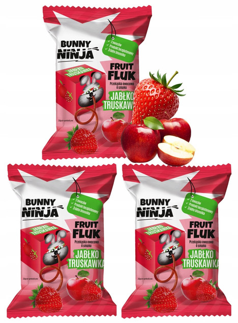 BUNNY NINJA Przekąska Owocowa JABŁKO TRUSKAWKA Fruit Fluk 15g x3_1