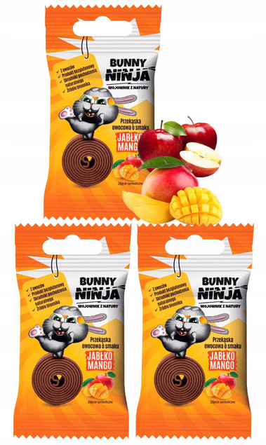BUNNY NINJA Owocowa Przekąska JABŁKO MANGO 15g x3_1