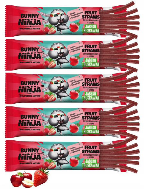BUNNY NINJA Przekąska Owocowa JABŁKO TRUSKAWKA Fruit Straw 16g x5_1