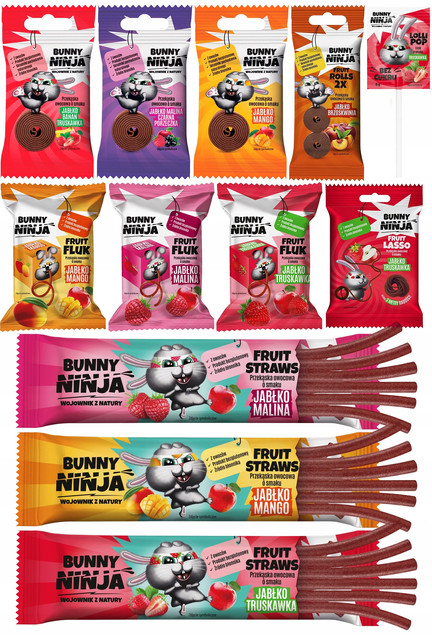 BUNNY NINJA Przekąski Owocowe MIX SMAKÓW Bez Cukru Glutenu x12_1