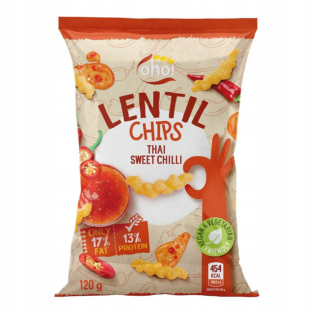 CHIPSY Chrupki z Czerwonej Soczewicy o Smaku SŁODKIE CHILI 120g Oho!_2