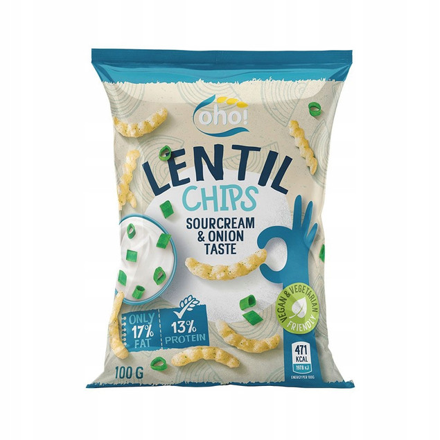 CHIPSY Chrupki z Czerwonej Soczewicy o Smaku ŚMIETANY i CEBULI 100g Oho!_2