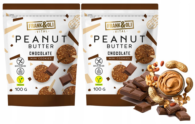 FRANK&OLI Ciasteczka Mini MASŁO ORZECHOWE CZEKOLADA Białko Błonnik 100g x2_1