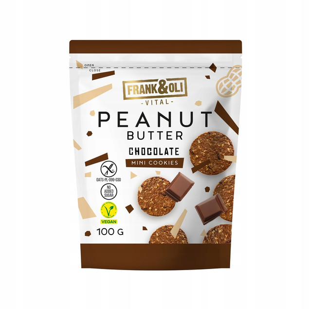 FRANK&OLI Ciasteczka Mini MASŁO ORZECHOWE CZEKOLADA Białko Błonnik 100g x2_2
