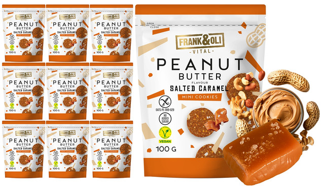 FRANK&OLI Ciasteczka Mini MASŁO ORZECHOWE SŁONY KARMEL Białko 100g x9_1
