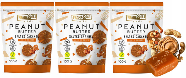 FRANK&OLI Ciasteczka Mini MASŁO ORZECHOWE SŁONY KARMEL Białko 100g x3_1