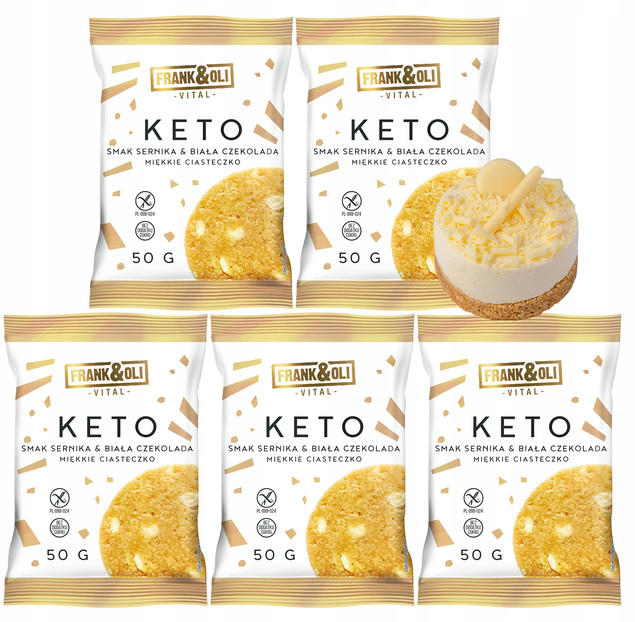 FRANK&OLI Ciastko Miękkie Keto SERNIK BIAŁA CZEKOLADA Bez Cukru 50g x5_1