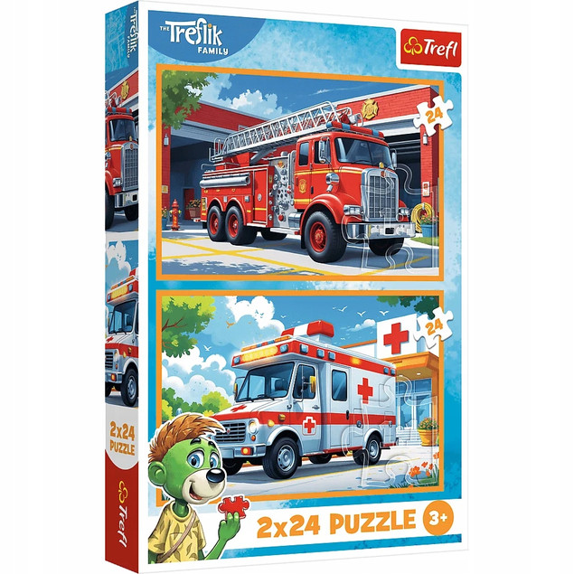 Puzzle 2 x 24 Układanka Wóz STRAŻACKI KARETKA Rodzina Treflików 3+ Trefl_6