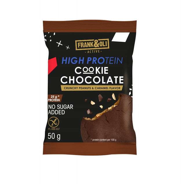 FRANK&OLI Ciastko Proteinowe Czekoladowe ORZECHY ZIEMNE KARMEL 50g x5_2