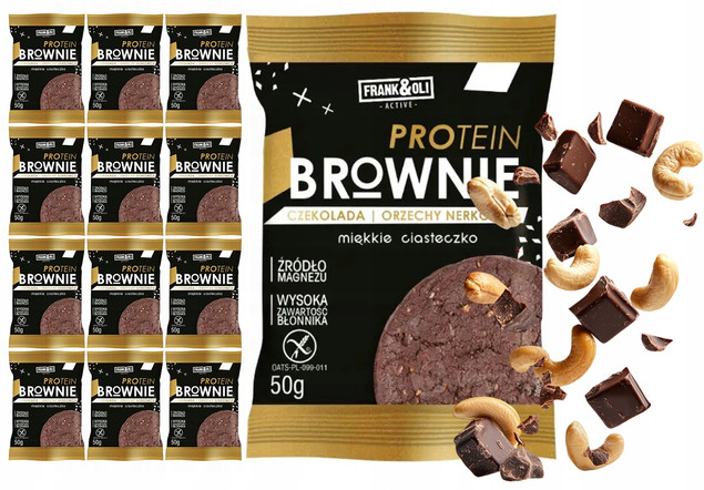 FRANK&OLI Ciastko Proteinowe Brownie ORZECHY NERKOWCA CZEKOLADA 50g x12_1