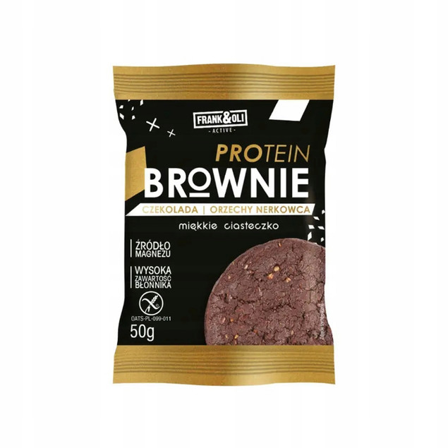 FRANK&OLI Ciastko Proteinowe Brownie ORZECHY NERKOWCA CZEKOLADA 50g x12_2