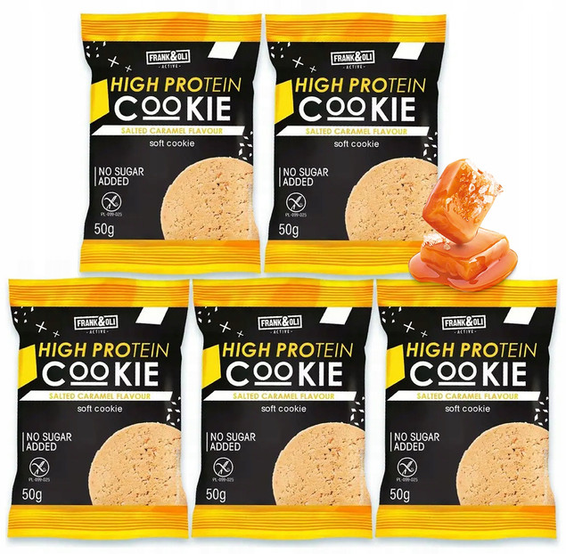 FRANK&OLI Ciastko Proteinowe SŁONY KARMEL Miękkie Bez Cukru 50g x5_1