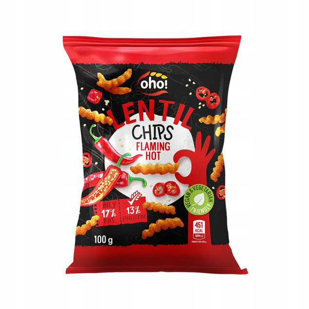 CHIPSY Chrupki z Czerwonej Soczewicy o Smaku FLAMING HOT 100g Oho!_2
