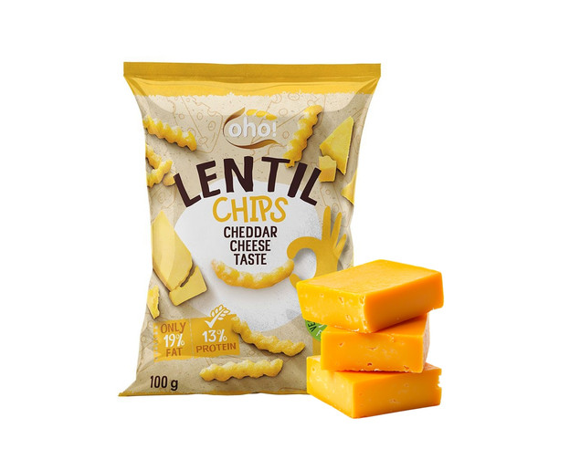 CHIPSY Chrupki z Czerwonej Soczewicy o Smaku SERA CHEDDAR 100g Oho!_1