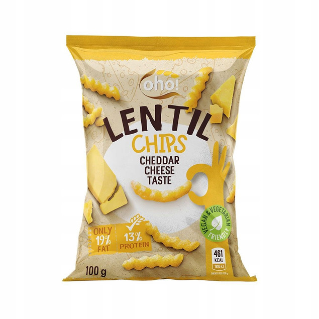 CHIPSY Chrupki z Czerwonej Soczewicy o Smaku SERA CHEDDAR 100g Oho!_2