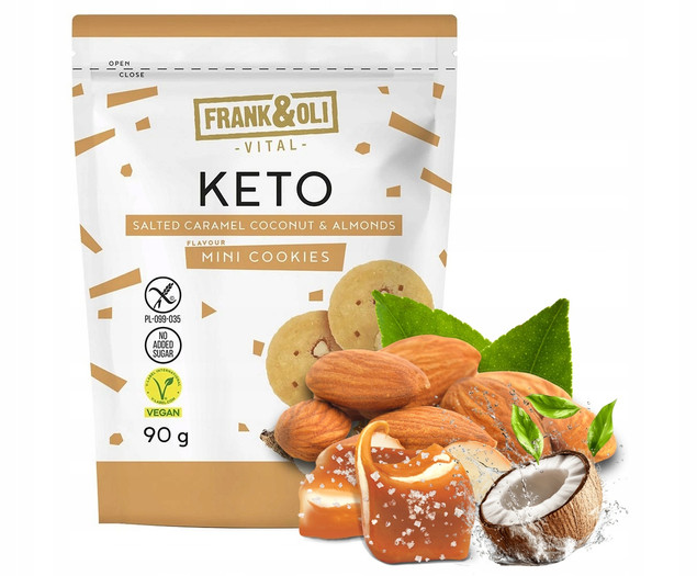 FRANK&OLI Keto Mini Ciasteczka SŁONY KARMEL KOKOS CZEKOLADA 90g x8_2