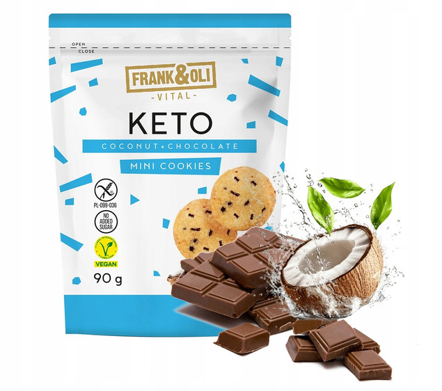FRANK&OLI Keto Mini Ciasteczka SŁONY KARMEL KOKOS CZEKOLADA 90g x8_3