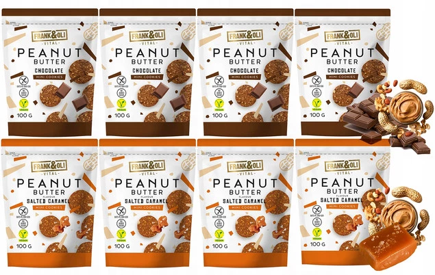 FRANK&OLI Ciasteczka Mini MASŁO ORZECHOWE CZEKOLADA SŁONY KARMEL 100g x8_1