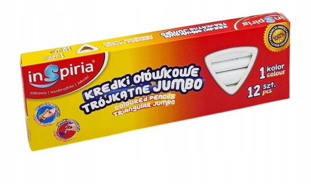 INSPIRIA Kredki Trójkątne Ołówkowe BIAŁY Jumbo 12 Sztuk_2