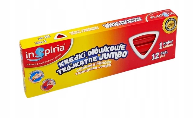 INSPIRIA Kredki Trójkątne Ołówkowe CZERWONY Jumbo 12 Sztuk_2