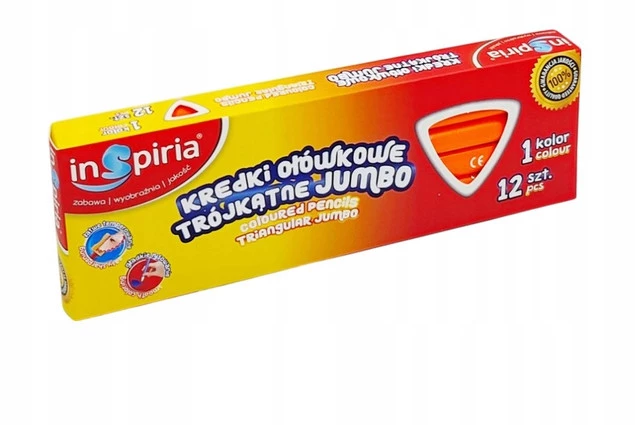 INSPIRIA Kredki Trójkątne Ołówkowe POMARAŃCZOWY Jumbo 12 Sztuk_2