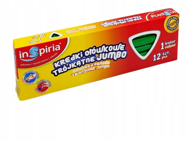 INSPIRIA Kredki Trójkątne Ołówkowe ZIELONY Jumbo 12 Sztuk_2