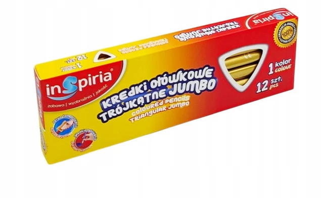 INSPIRIA Kredki Trójkątne Ołówkowe ZŁOTY Jumbo 12 Sztuk_2